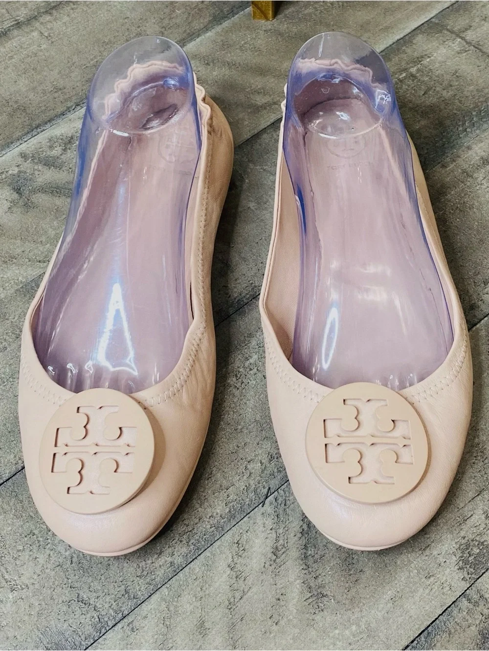 Tory Burch Minnie Travel Ballet Flats Pink Nude Leather Women’s Size 9M